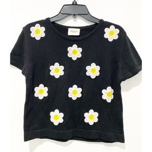 Moon, daisy embroidered knit top.